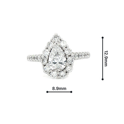 0.70ct D SI1 Natural Diamond Pear Cluster Halo with 0.80ct Diamond Shoulders Set In 18ct White Gold