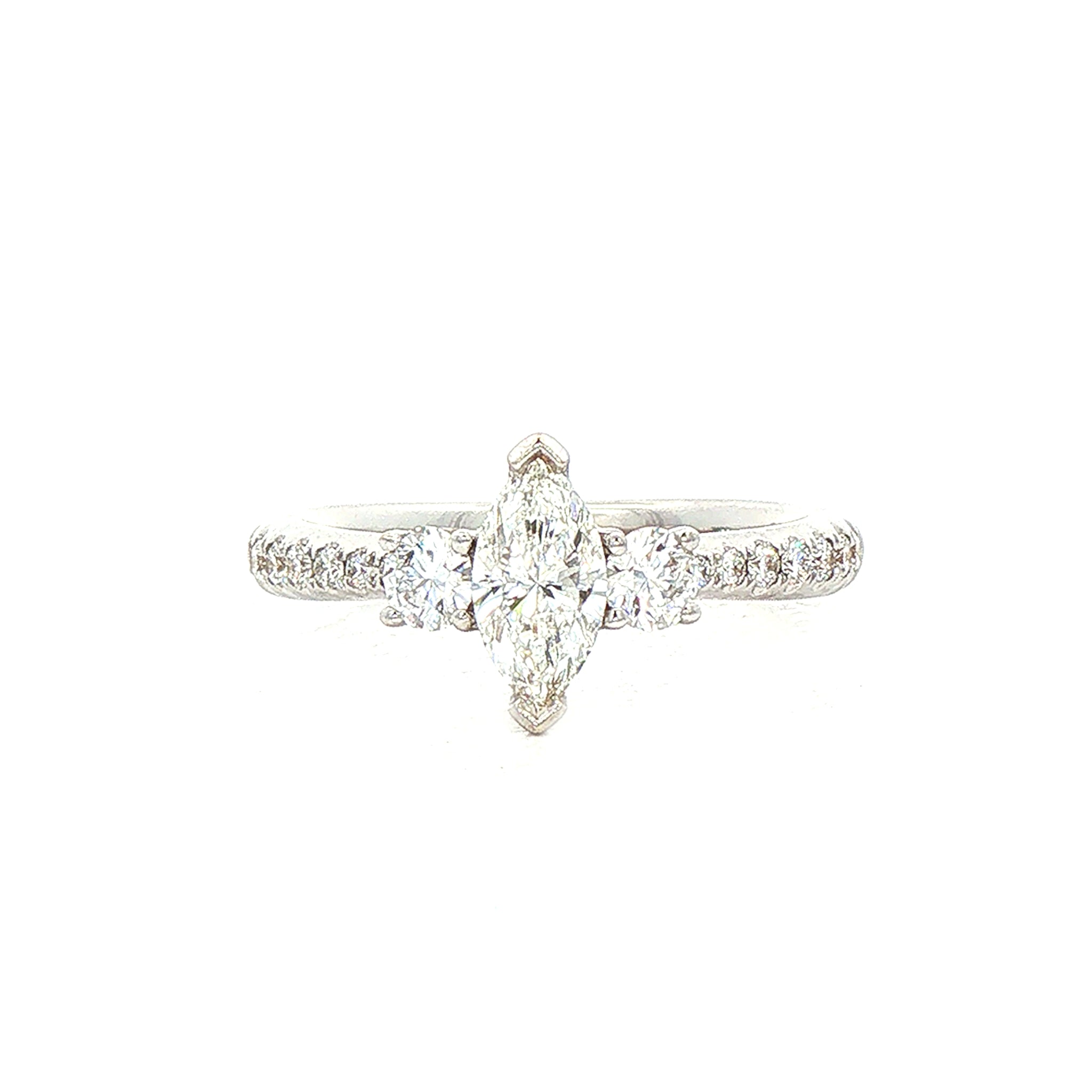 C0.40ct S0.35ct G vs1 Marquise Natural Diamond Solitaire with Brill Sides & Sh Set In18ct White Gold