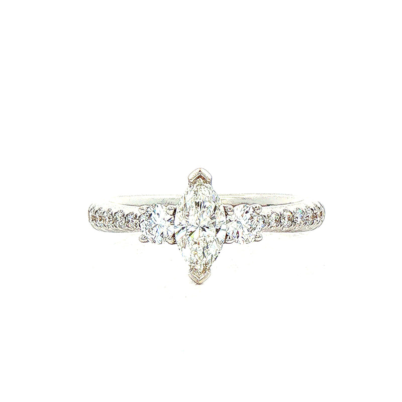 C0.40ct S0.35ct G vs1 Marquise Natural Diamond Solitaire with Brill Sides & Sh Set In18ct White Gold