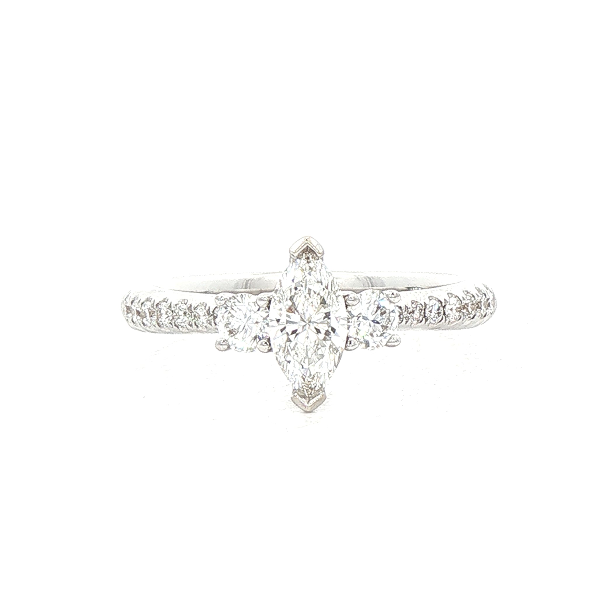 C0.42ct S0.35ct G vs1 Marquise Natural Diamond Solitaire with Brill Sides & Sh Set In18ct White Gold