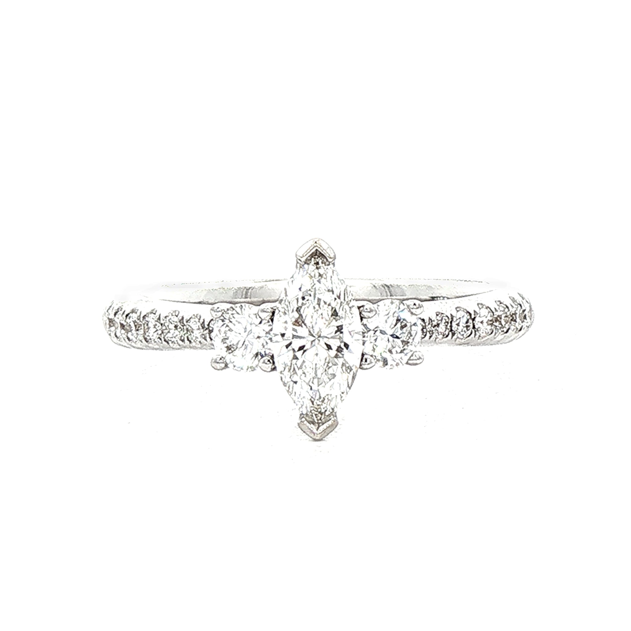 C0.42ct S0.35ct G vs1 Marquise Natural Diamond Solitaire with Brill Sides & Sh Set In18ct White Gold