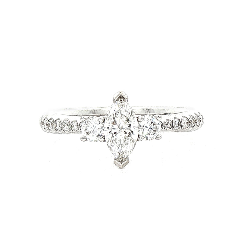 C0.42ct S0.35ct G vs1 Marquise Natural Diamond Solitaire with Brill Sides & Sh Set In18ct White Gold