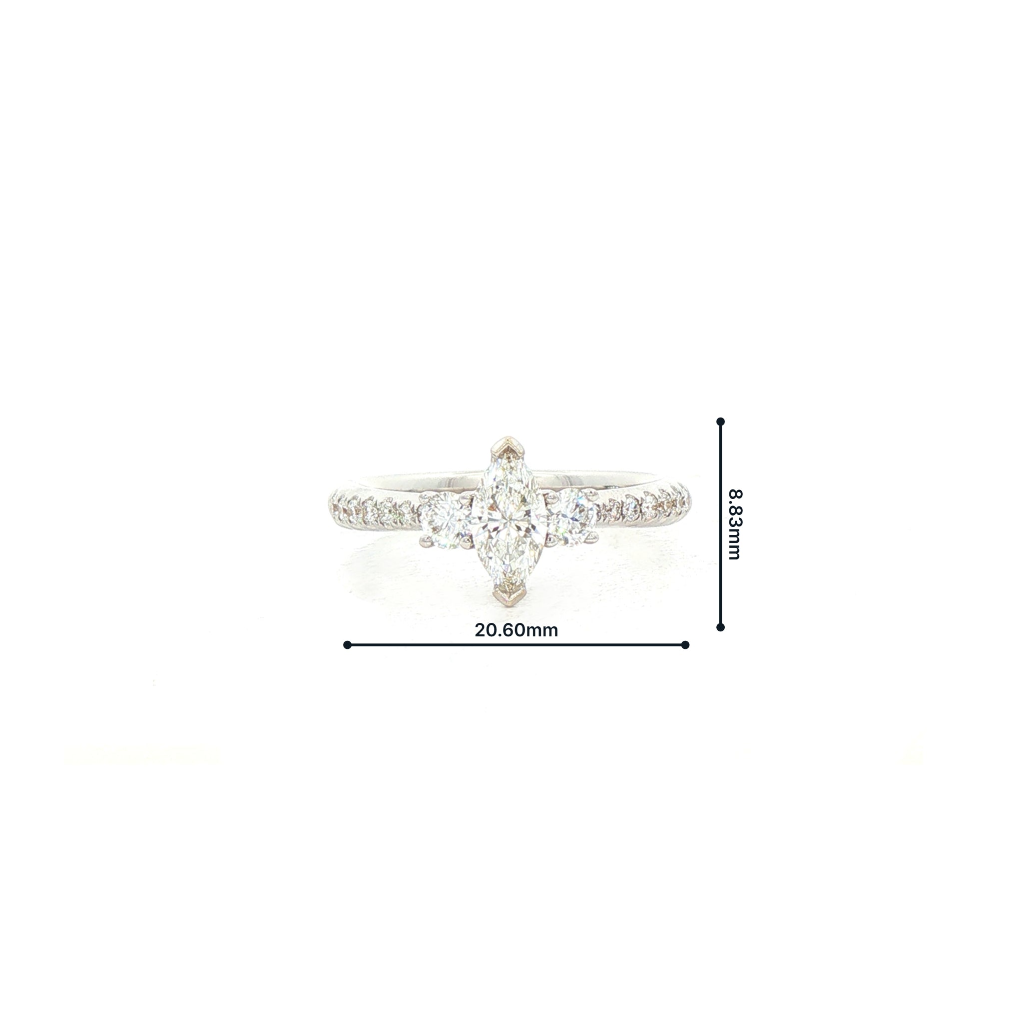 C0.42ct S0.35ct G vs1 Marquise Natural Diamond Solitaire with Brill Sides & Sh Set In18ct White Gold