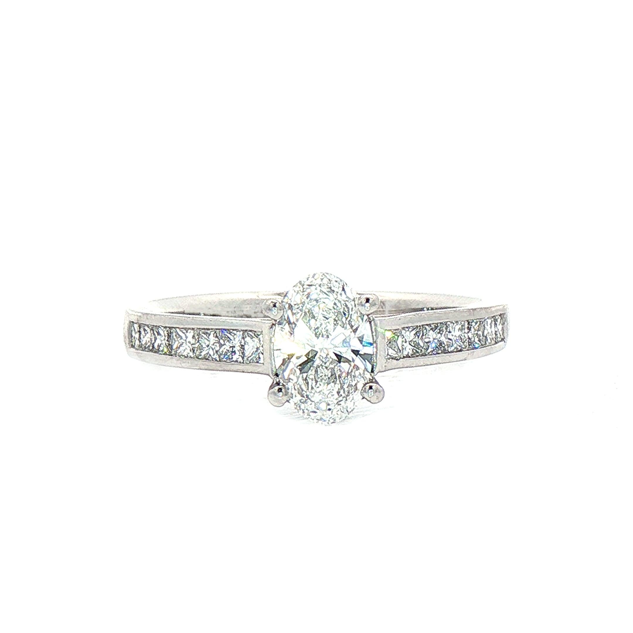 0.78ct D VS2 GIA Certified Oval Solitaire With Princess Cut Shoulders Platinum Engagement Ring