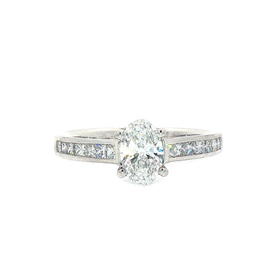 0.78ct D VS2 GIA Certified Oval Solitaire With Princess Cut Shoulders Platinum Engagement Ring