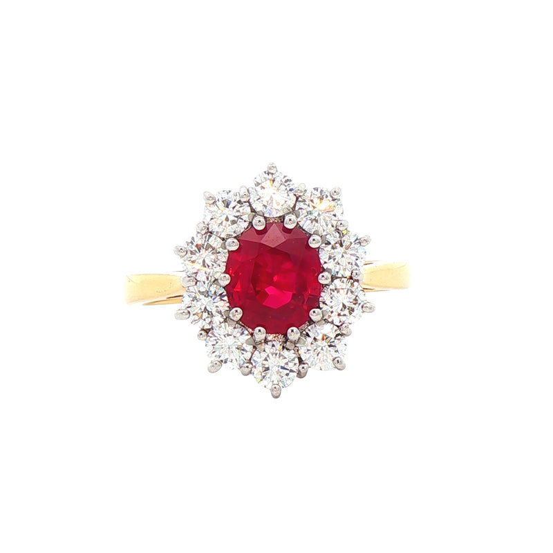 1.60ct Ruby & Natural Diamond 1.00ct Cluster Ring in 18ct Yellow Gold