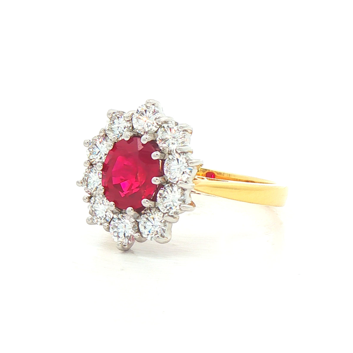 1.60ct Ruby & Natural Diamond 1.00ct Cluster Ring in 18ct Yellow Gold