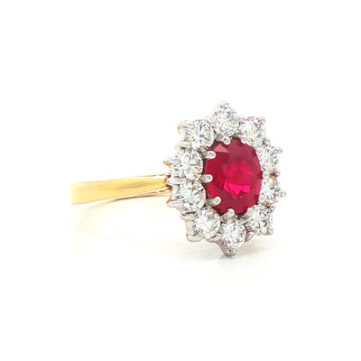 1.60ct Ruby & Natural Diamond 1.00ct Cluster Ring in 18ct Yellow Gold