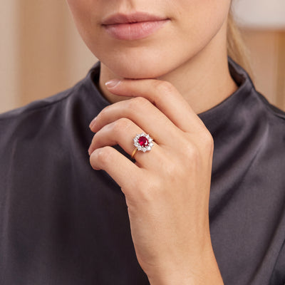 1.60ct Ruby & Natural Diamond 1.00ct Cluster Ring in 18ct Yellow Gold