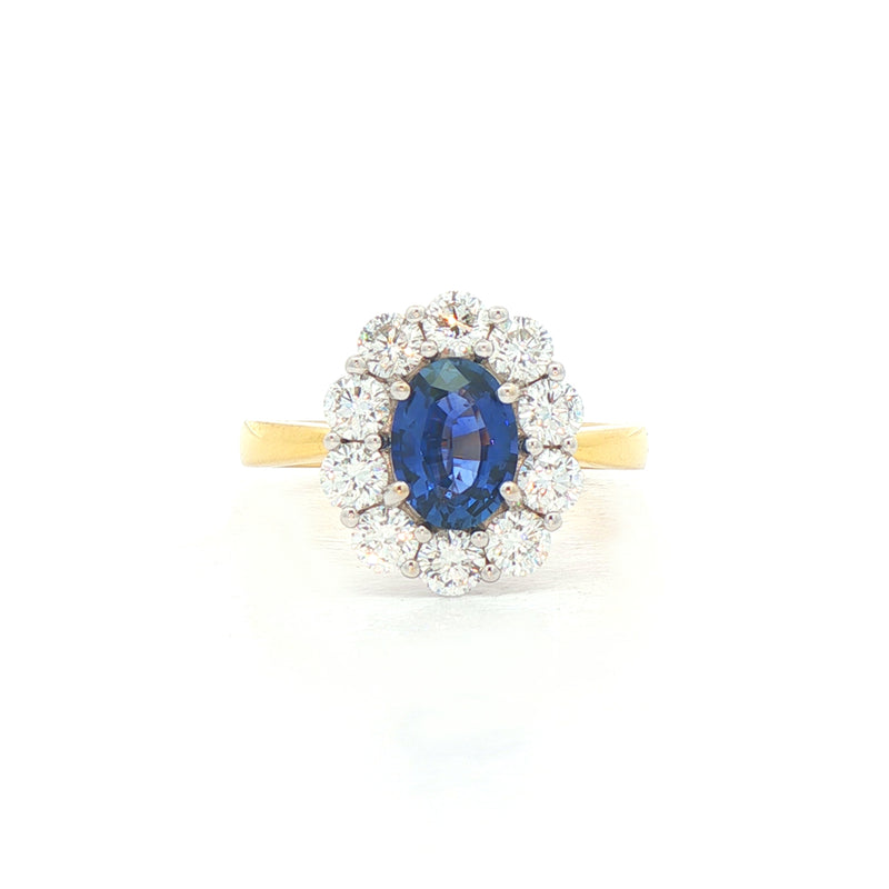 1.29ct Sapphire 1.22ct Diamond Cluster Ring Set In 18ct Yellow Gold
