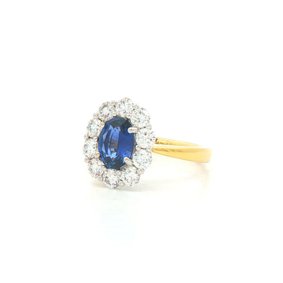 1.29ct Sapphire 1.22ct Diamond Cluster Ring Set In 18ct Yellow Gold
