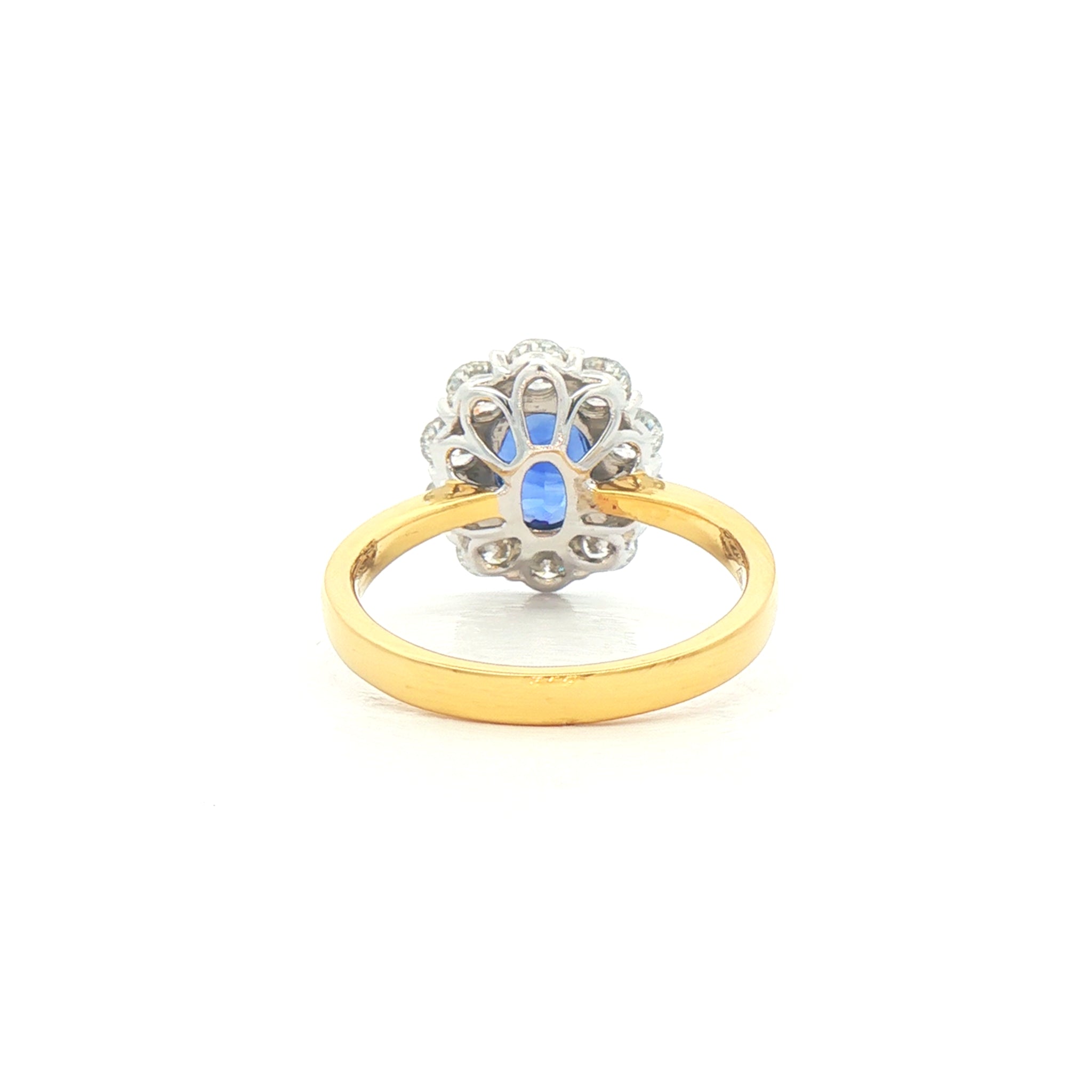 1.29ct Sapphire 1.22ct Diamond Cluster Ring Set In 18ct Yellow Gold