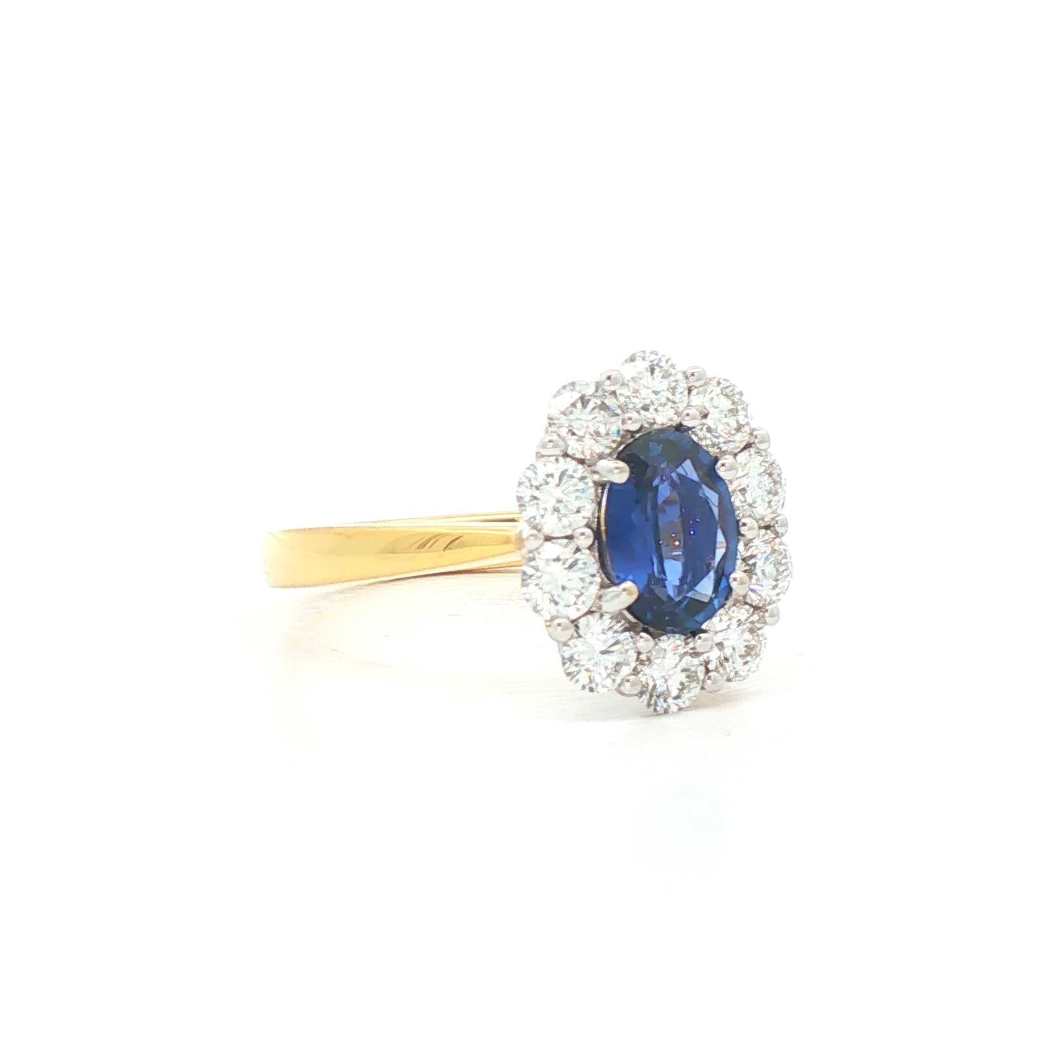 1.29ct Sapphire 1.22ct Diamond Cluster Ring Set In 18ct Yellow Gold