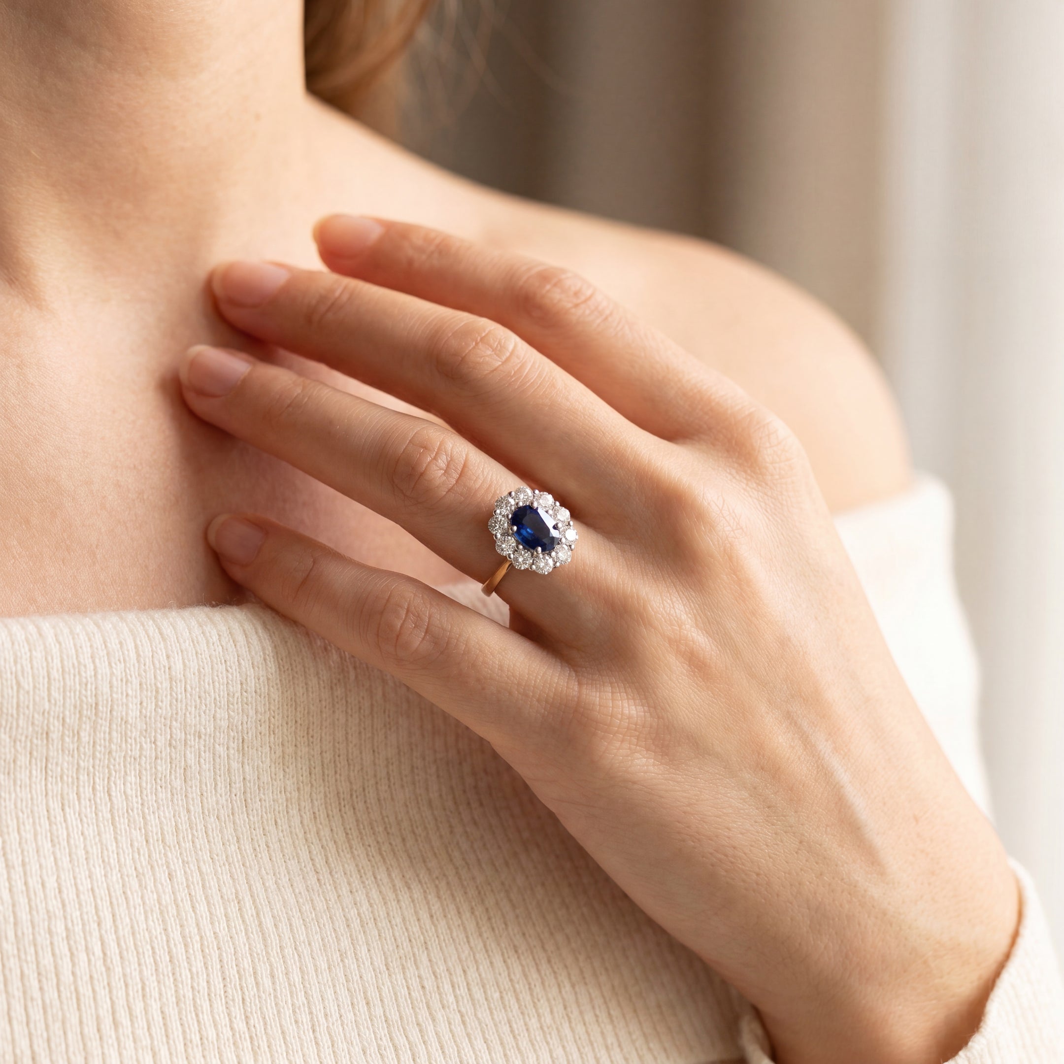 1.29ct Sapphire 1.22ct Diamond Cluster Ring Set In 18ct Yellow Gold