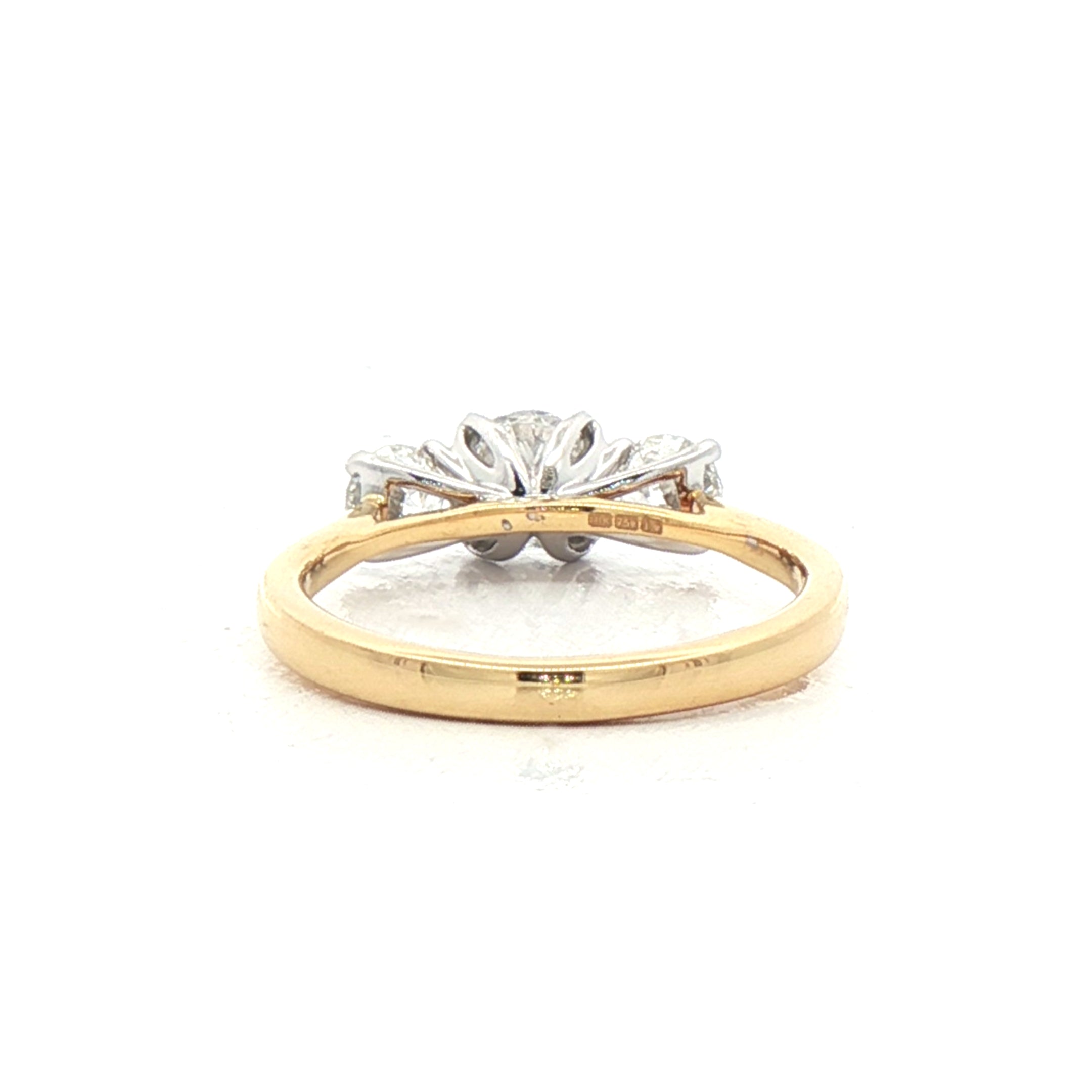 1.11ct E SI1 GIA Certified Round Natural Diamond Three Stone Ring in 18ct Yellow Gold