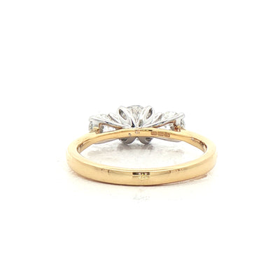 1.11ct E SI1 GIA Certified Round Natural Diamond Three Stone Ring in 18ct Yellow Gold