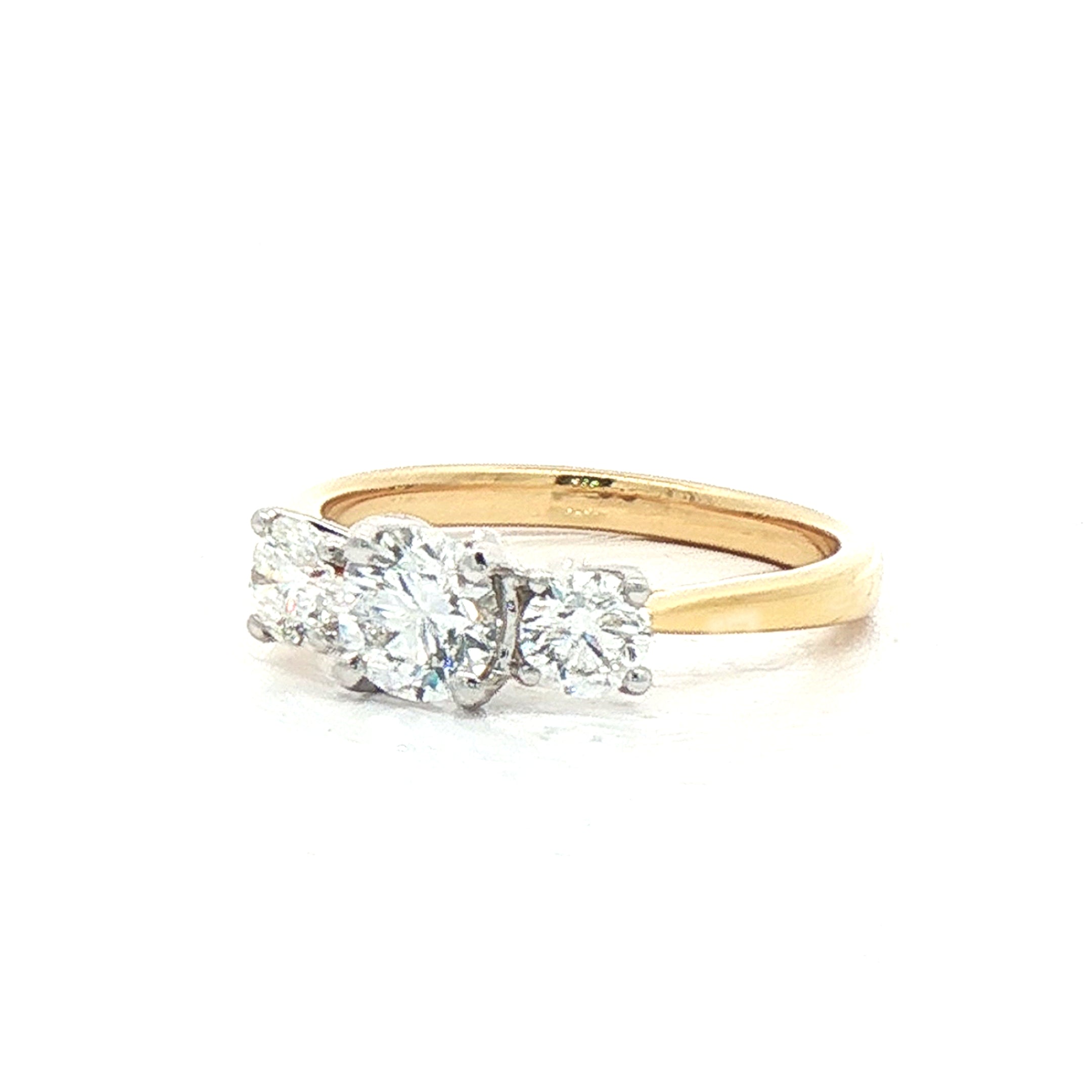 1.11ct E SI1 GIA Certified Round Natural Diamond Three Stone Ring in 18ct Yellow Gold
