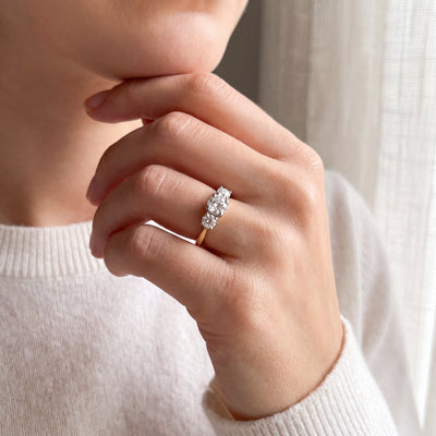 1.11ct E SI1 GIA Certified Round Natural Diamond Three Stone Ring in 18ct Yellow Gold