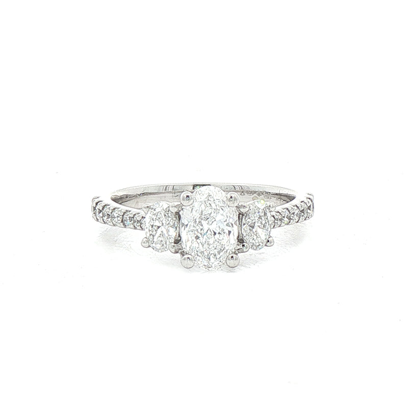 C0.70ct S0.55 D vs2 Certified Oval Natural Diamond With Round Sides & Shoulders Set In Platinum