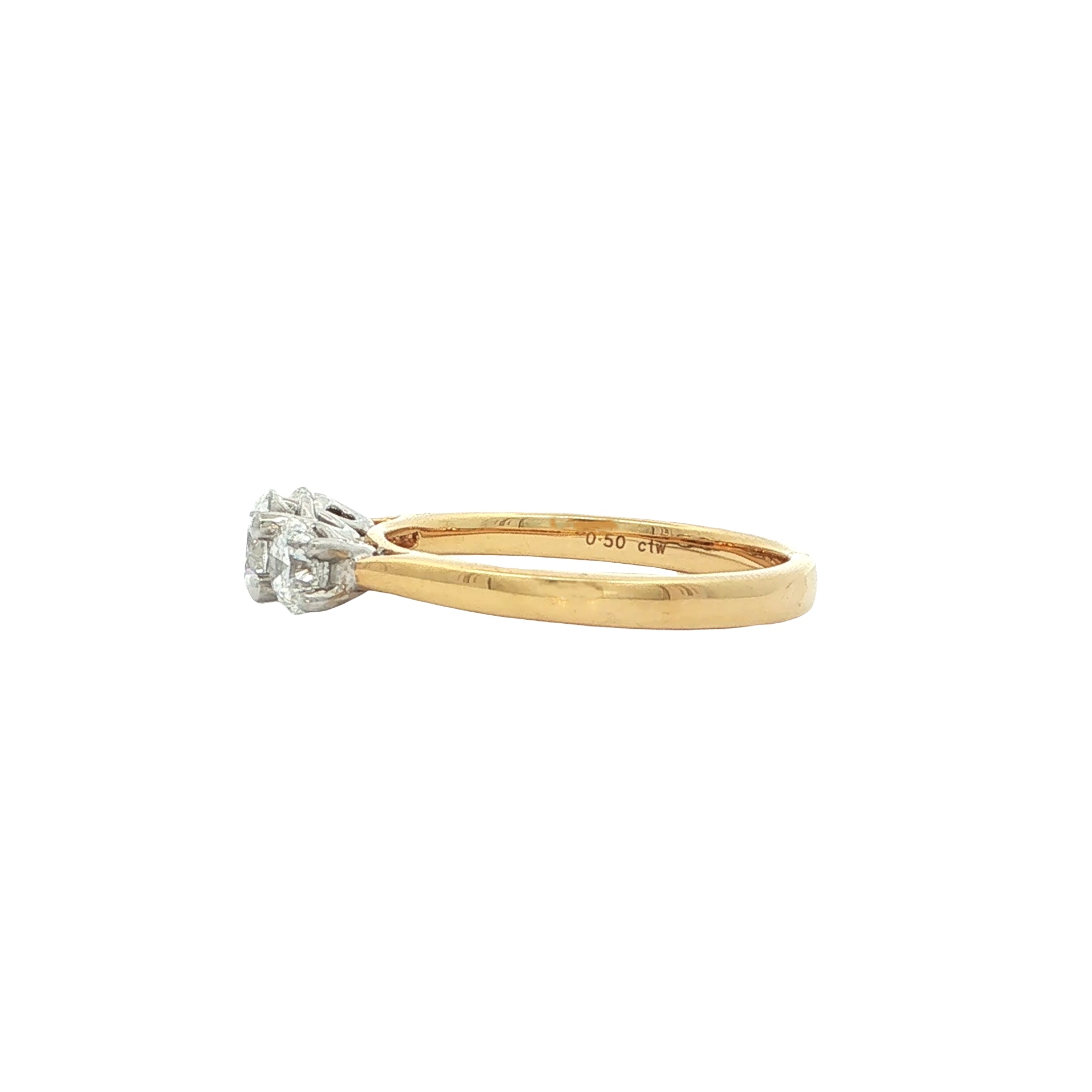1.00ct GIA Certified Round Natural Diamond Three Stone Ring in 18ct Yellow Gold