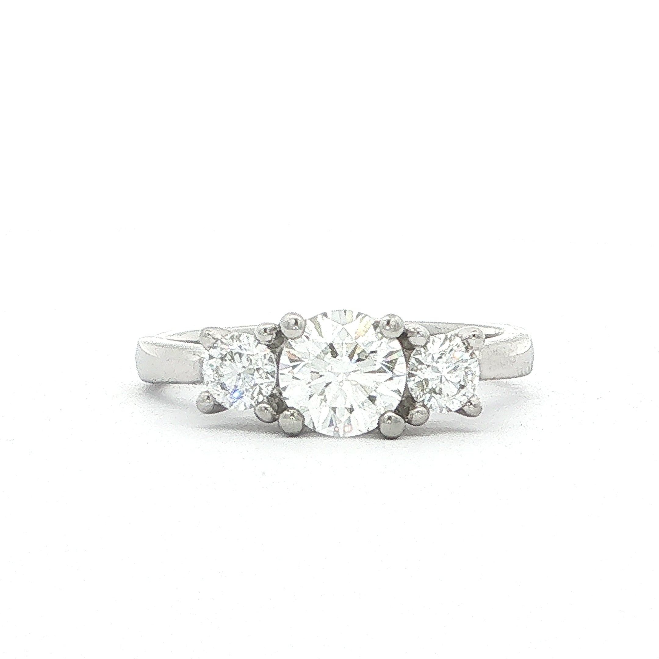 C0.70ct S0.36ct E vs2 Brilliant Cut Three Stone Diamond Ring Set In Platinum