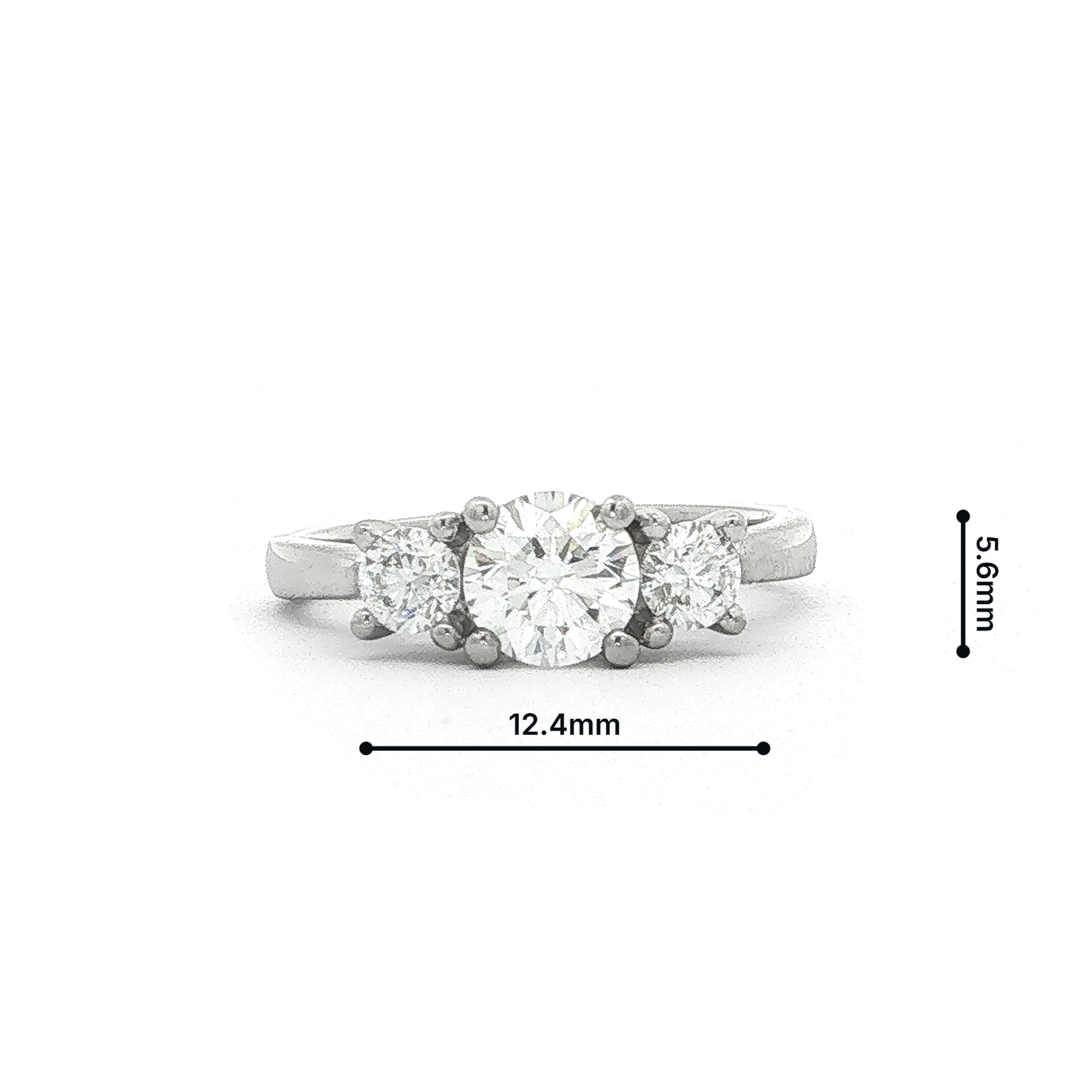 C0.70ct S0.36ct E vs2 Brilliant Cut Three Stone Diamond Ring Set In Platinum