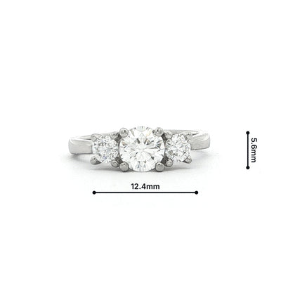 C0.70ct S0.36ct E vs2 Brilliant Cut Three Stone Diamond Ring Set In Platinum