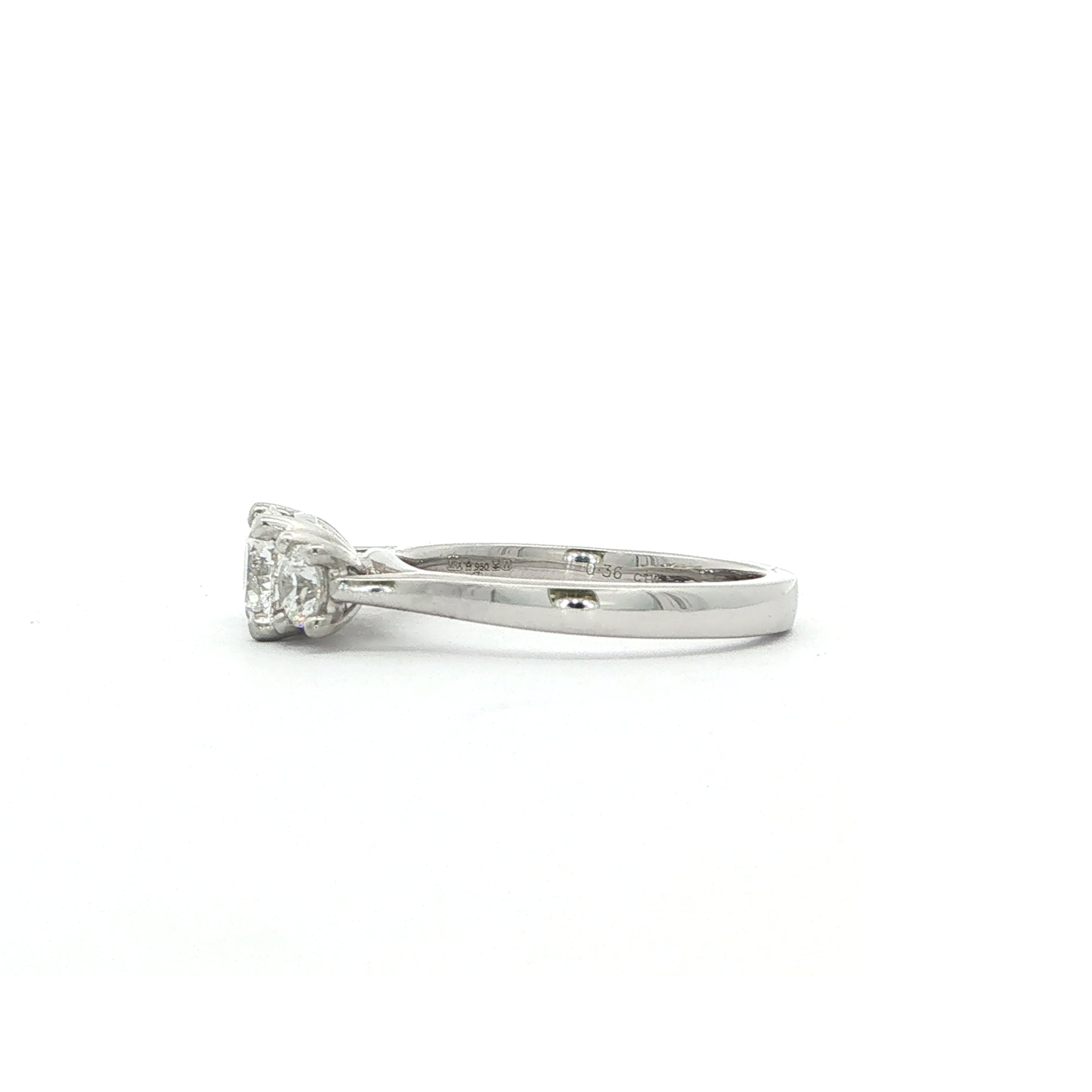 C0.70ct S0.36ct E vs2 Brilliant Cut Three Stone Diamond Ring Set In Platinum