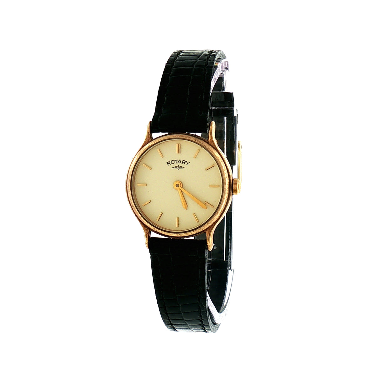 Vintage Ladies Rotary Round Champ Dial Watch on Strap in 9ct Yellow Gold