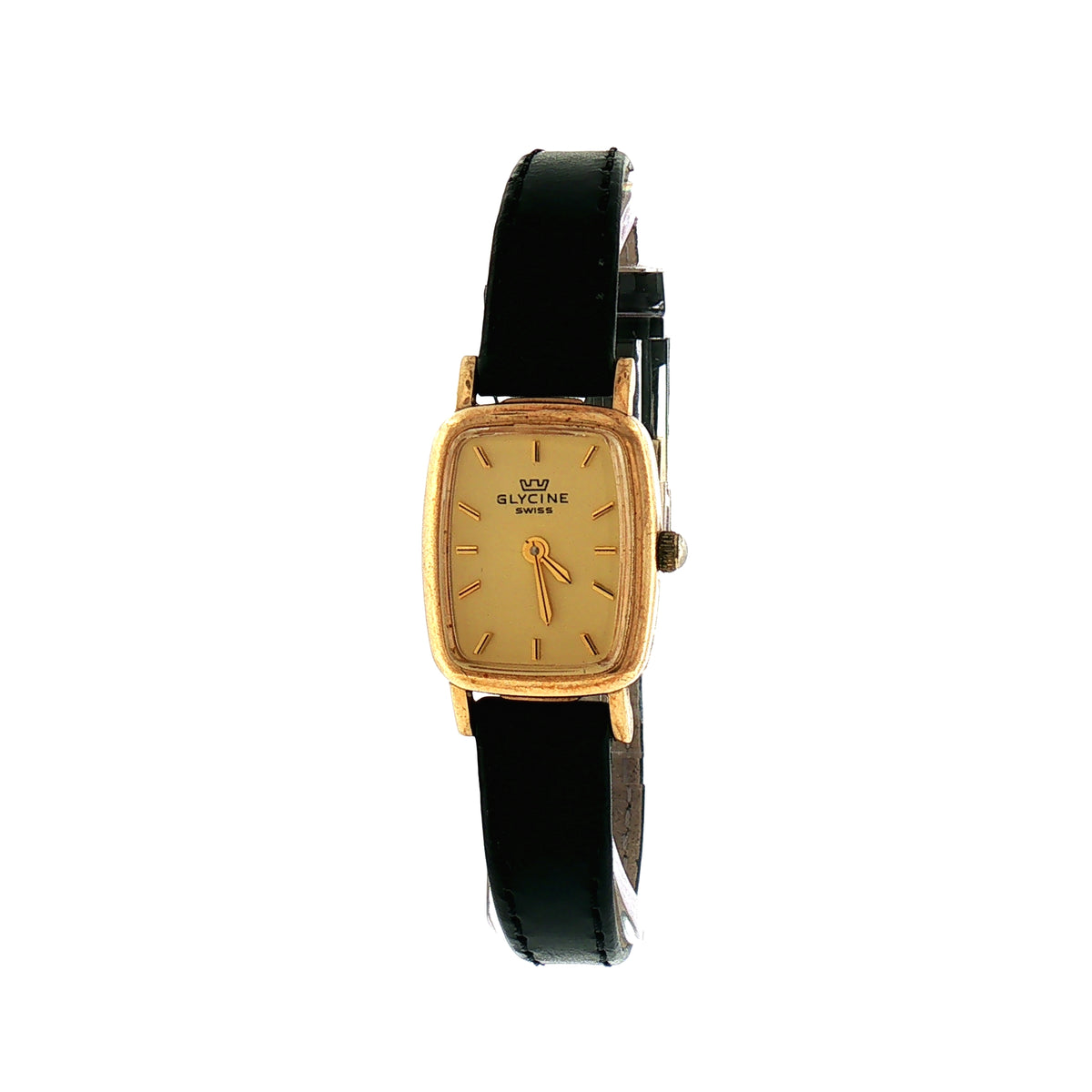Vintage Ladies Glycine Champagne Dial Watch on Strap in 9ct Yellow Gold