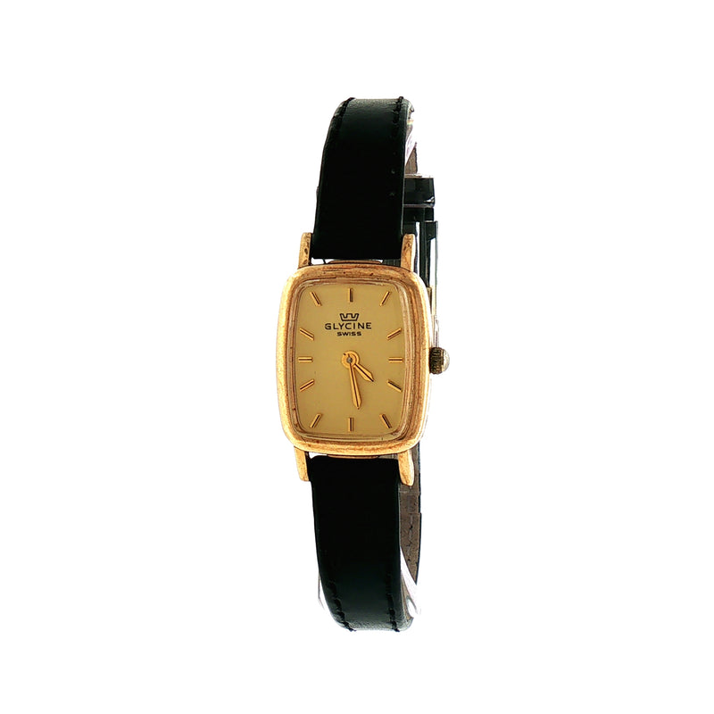 Vintage Ladies Glycine Champagne Dial Watch on Strap in 9ct Yellow Gold