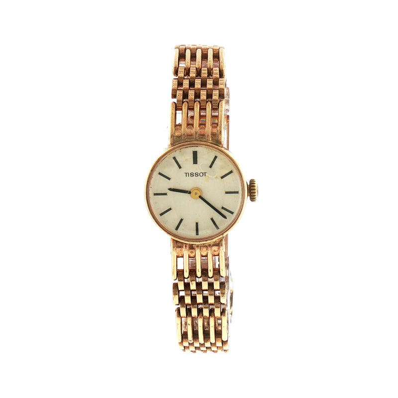 Vintage Ladies Tissot Manual Watch Round Dial on Champagne Bracelet in 9ct Yellow Gold