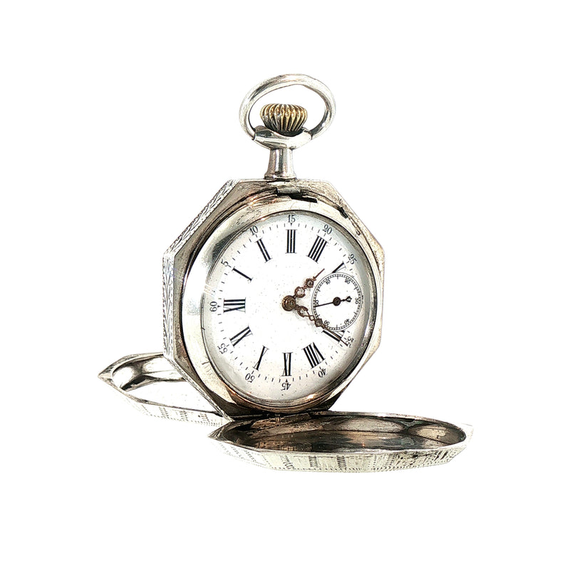 Vintage Swiss Made Full Hunter Pocket Watch in Silver
