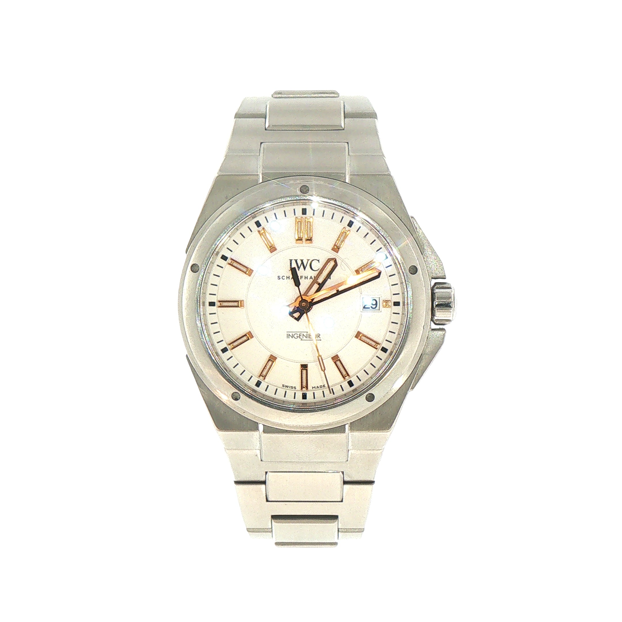 2018 Gents Stainless Steel IWC Ingenieur Round White Dial & Rose Gold Baton