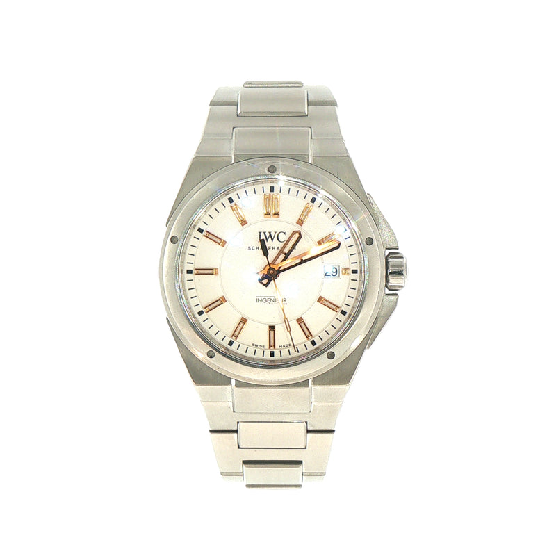 2018 Gents Stainless Steel IWC Ingenieur Round White Dial & Rose Gold Baton