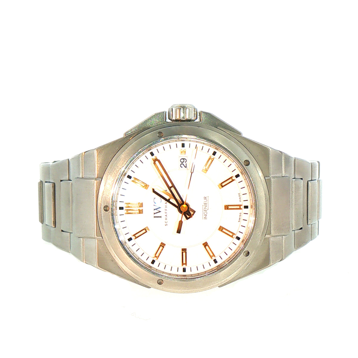 2018 Gents Stainless Steel IWC Ingenieur Round White Dial & Rose Gold Baton