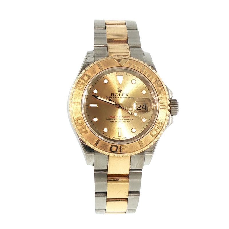 2005 Gents Two Tone Rolex Yacht Master Oyster Perpetual Datejust With Gold Dial and Stainless Steel