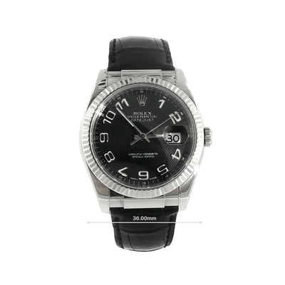 18ct White Gold Gents Rolex 2009 Datejust With Black Arabic Numerals Dial & Aligator Strap