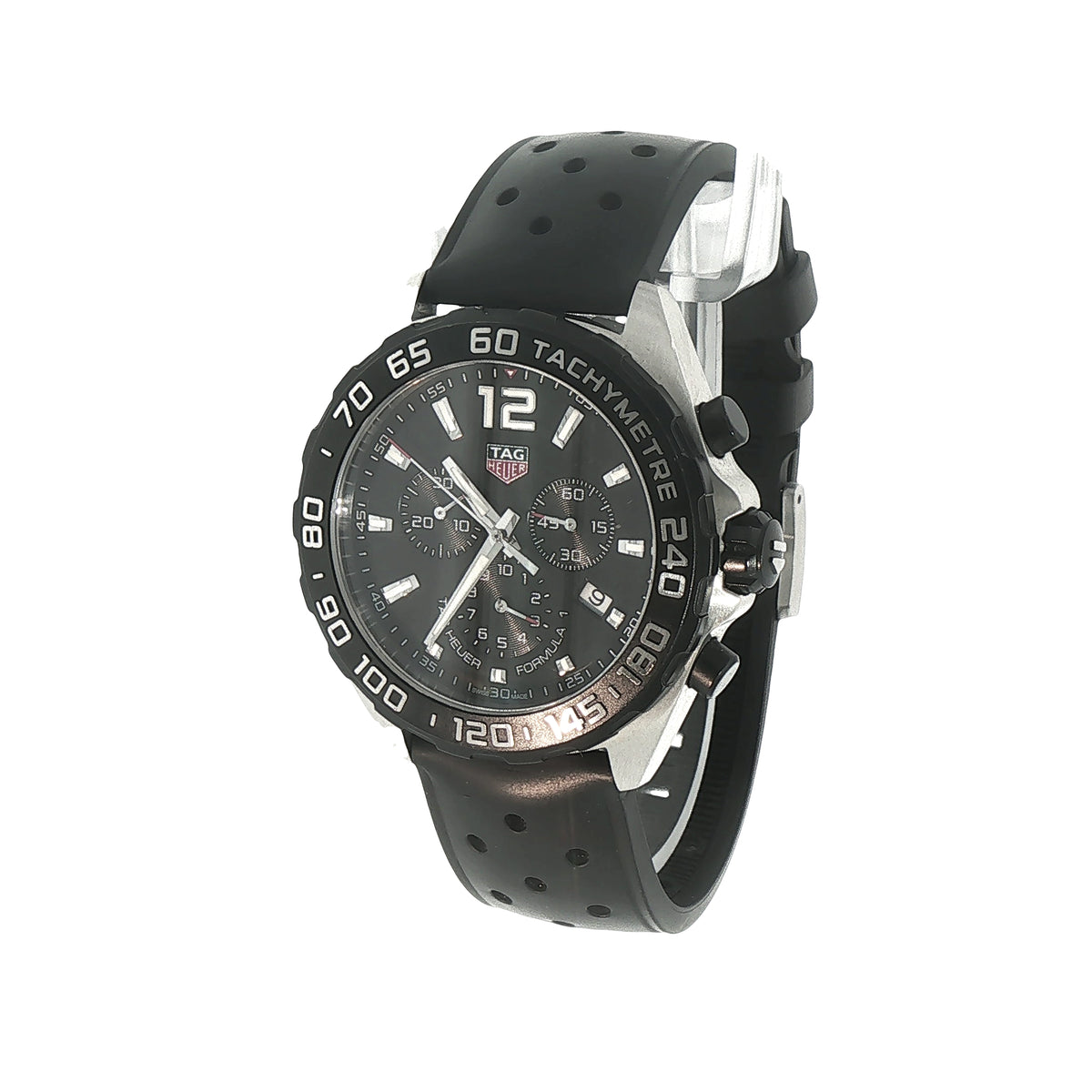Gents 2017 Tag Heuer F1 Chronograph Black Dial on Black Rubber Strap