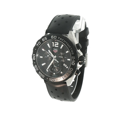 Gents 2017 Tag Heuer F1 Chronograph Black Dial on Black Rubber Strap