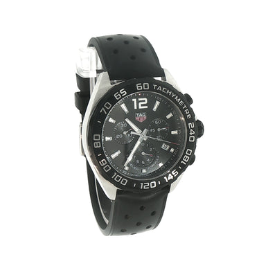 Gents 2017 Tag Heuer F1 Chronograph Black Dial on Black Rubber Strap