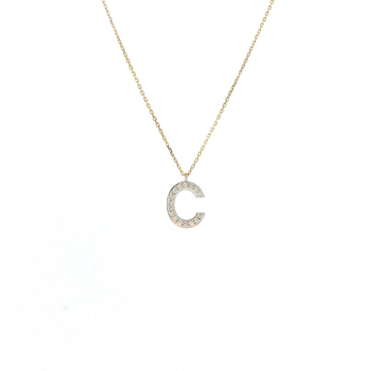Natural Diamond Letter 'C' Alphabet Pendant with chain in 9ct Yellow Gold