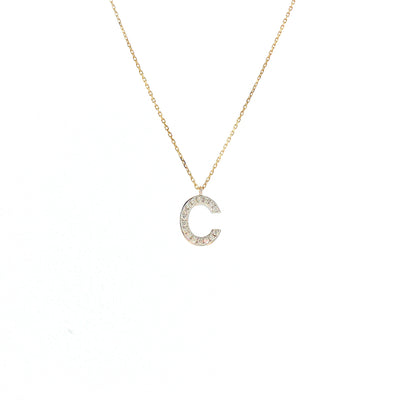 Natural Diamond Letter 'C' Alphabet Pendant with chain in 9ct Yellow Gold