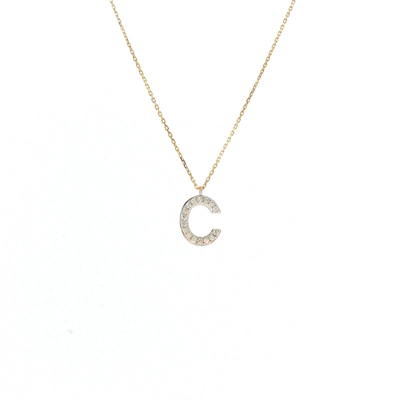 Natural Diamond Letter 'C' Alphabet Pendant with chain in 9ct Yellow Gold