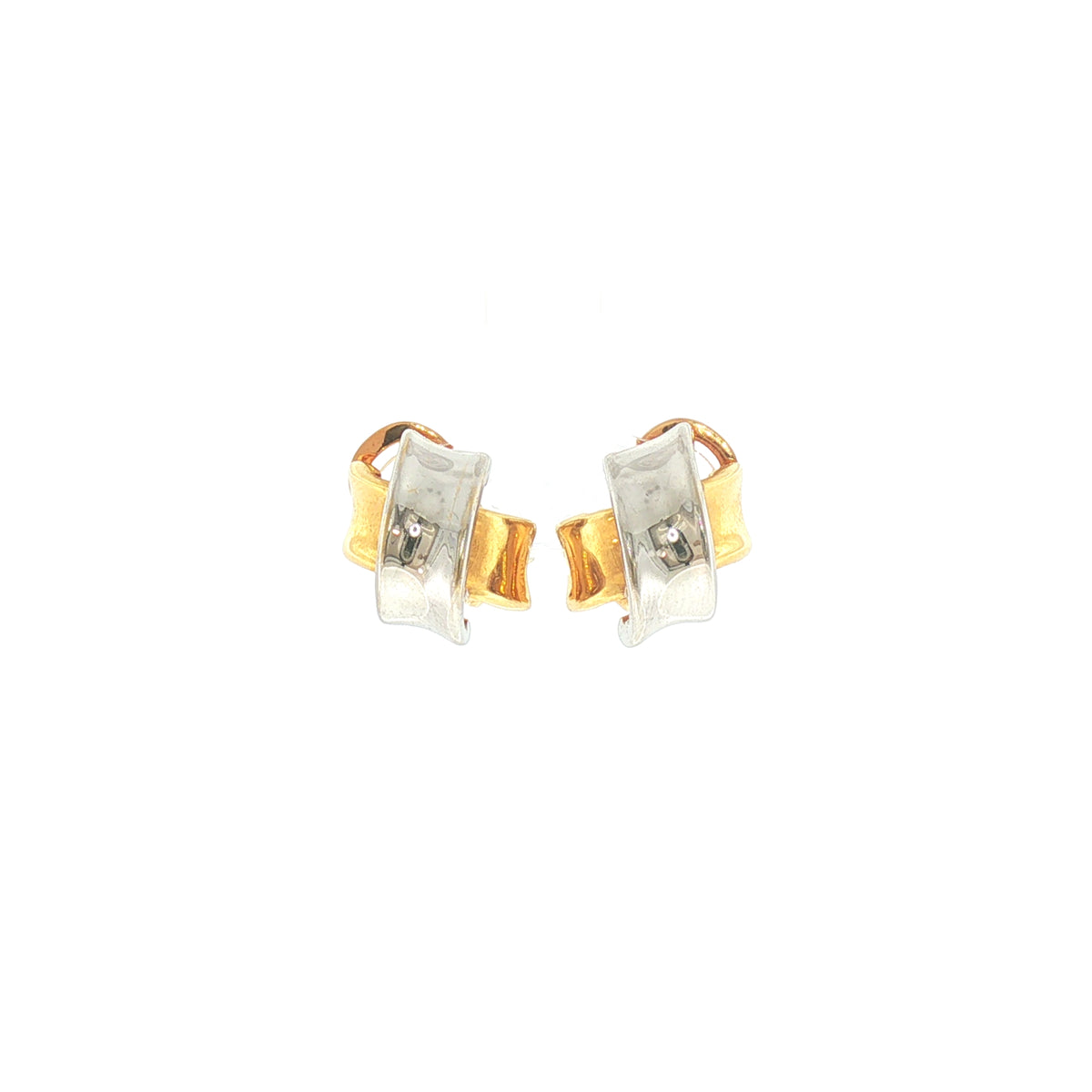 Two-Toned Cross Over Stud Earrings in 18ct Yellow and White Gold