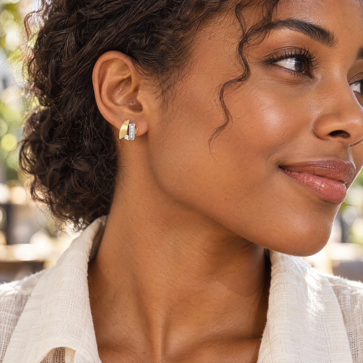 Two-Toned Natural Diamond Fancy Stud Earrings in 9ct Yellow Gold