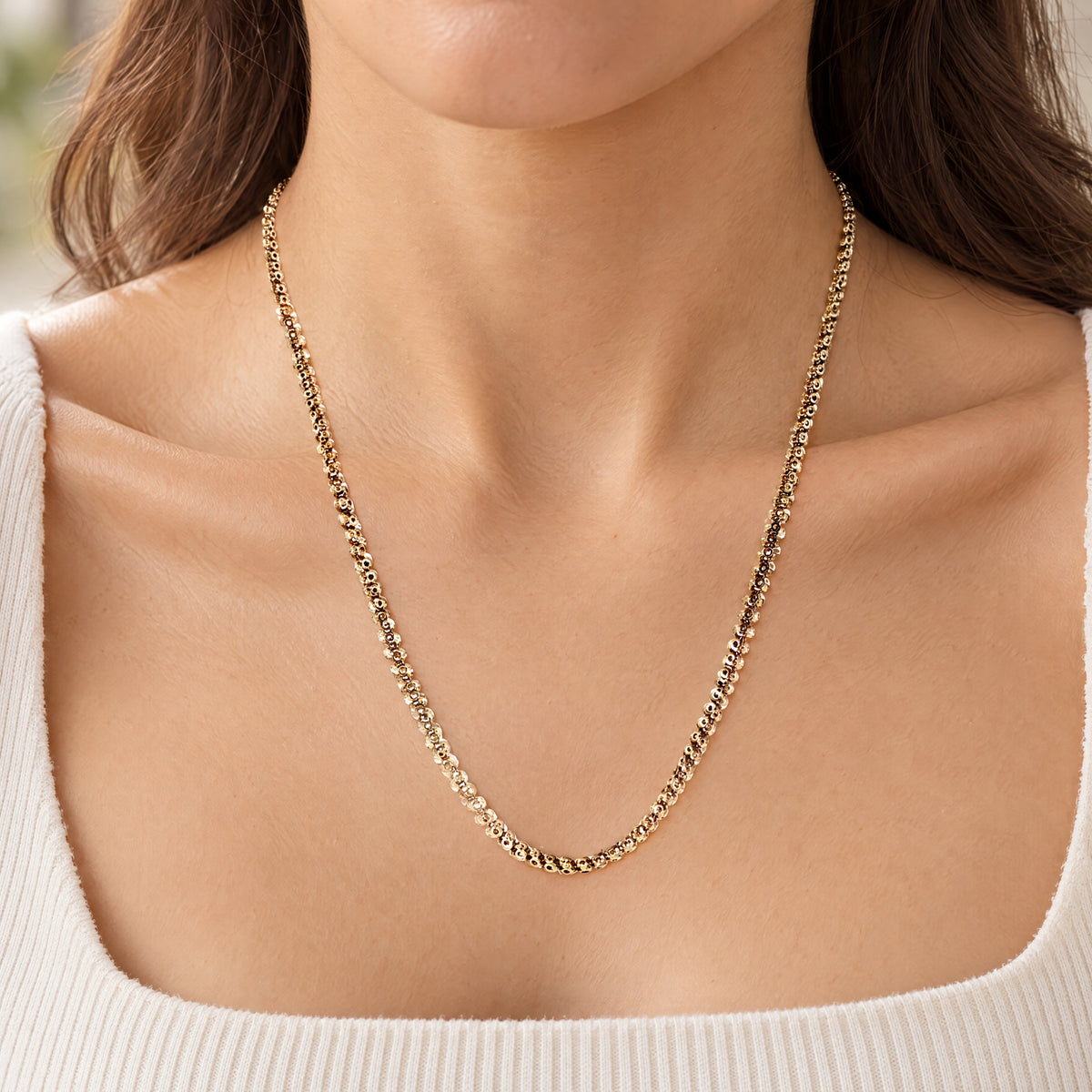 Vintage Textured Link Muff Chain in 9ct Yellow Gold
