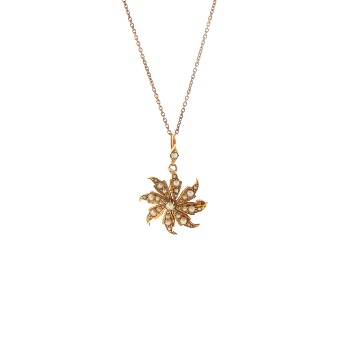 Antique Seed Pearl Star Brooch Pendant in 15ct Yellow Gold