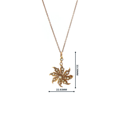 Antique Seed Pearl Star Brooch Pendant in 15ct Yellow Gold