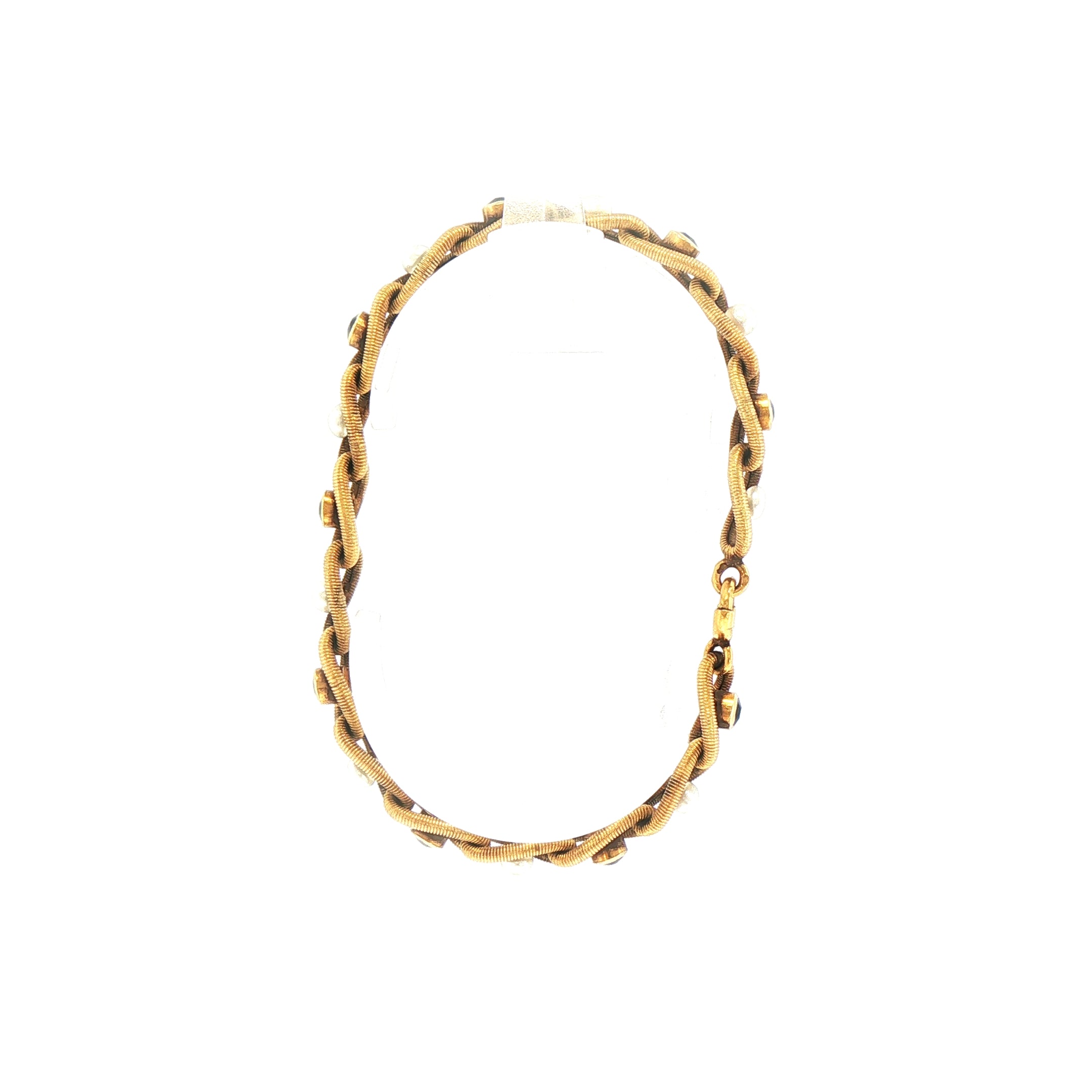 Sapphire & Pearl Curb Spring Link Bracelet Weighing 11g in 18ct Yellow Gold